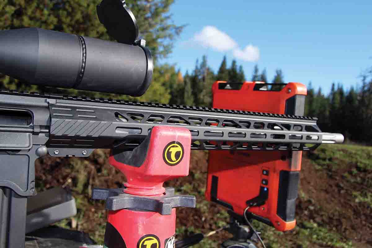 The 17-inch, lightweight free-floating rail included a full-length Picatinny rail on top and three flats with nine M-LOK slots apiece for adding compatible accessories or additional rails.